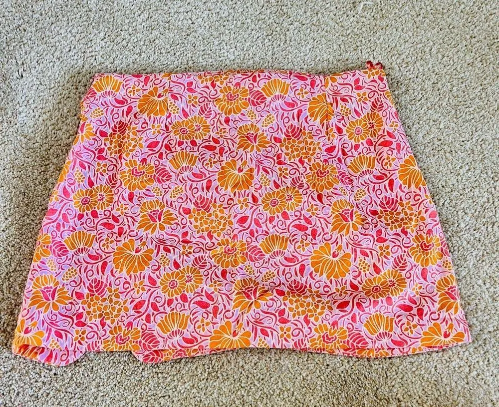 Paisley Pink Linen Mini Scrunch Skirt - Image 2