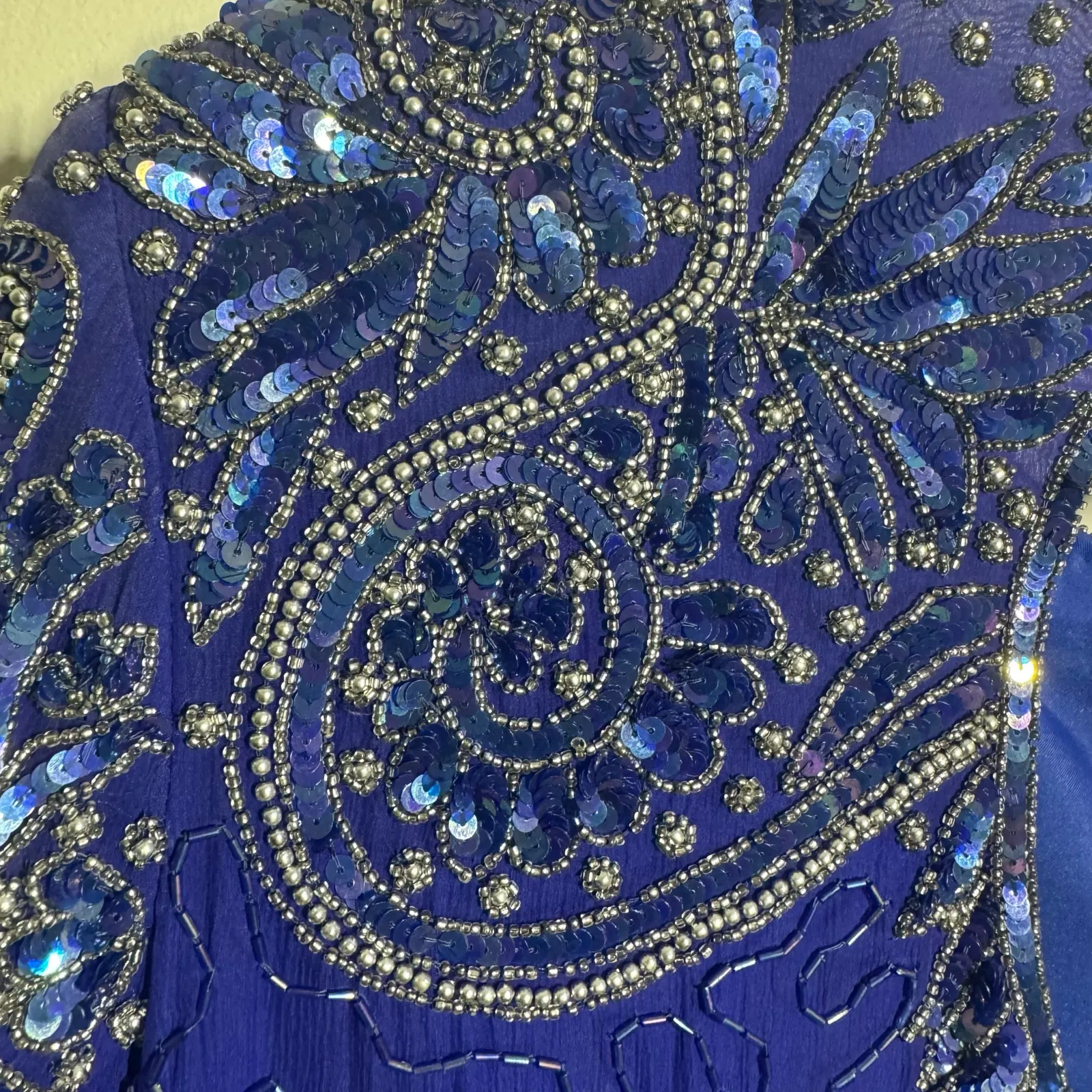 Stenay Vintage 80s Dress Women 16 Royal Blue Sequin Knee Length Cocktail Party - Image 7