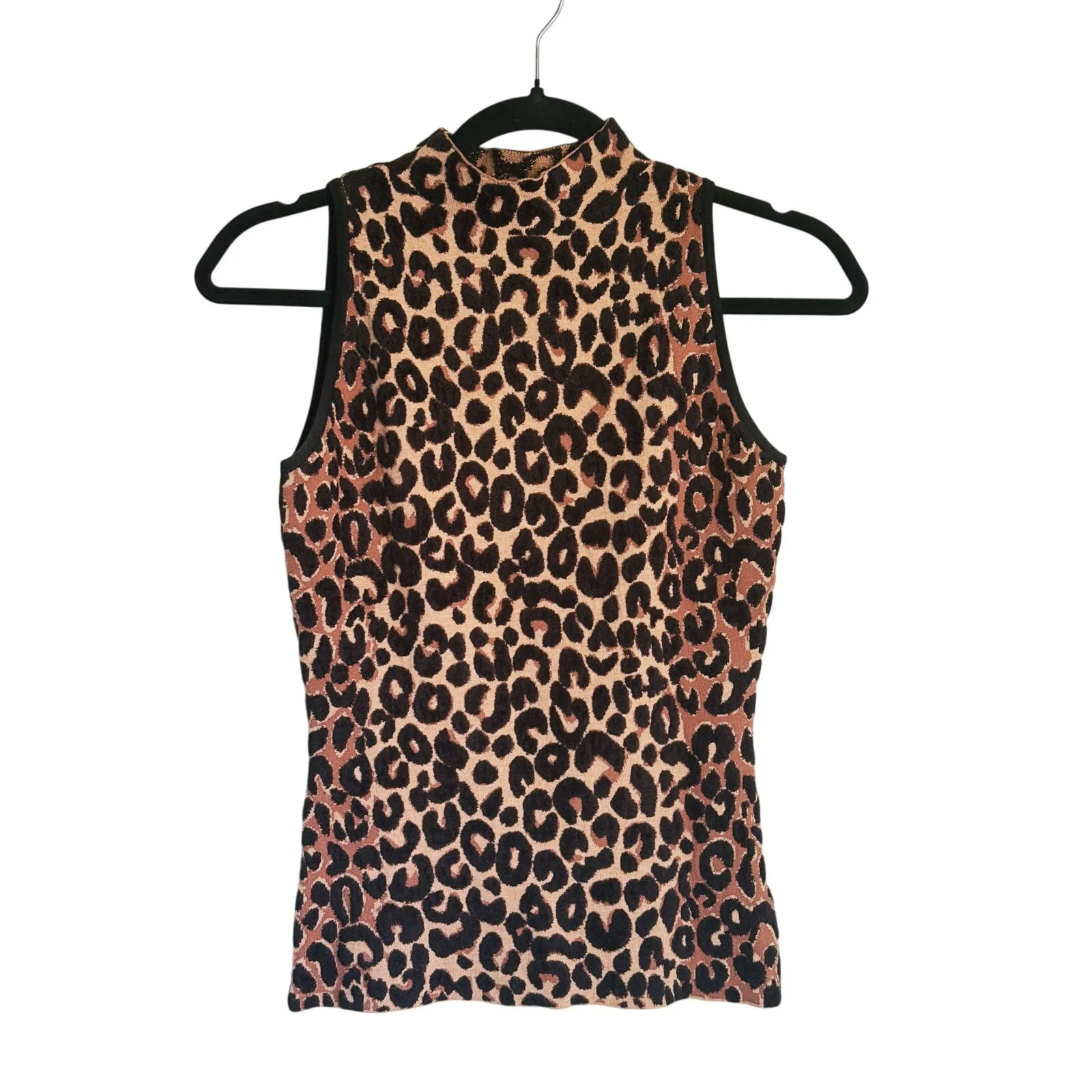 Milly Mock-Neck Sleeveless Cheetah Sweater Vest Knit Top XS Mobwife Designer - Image 3