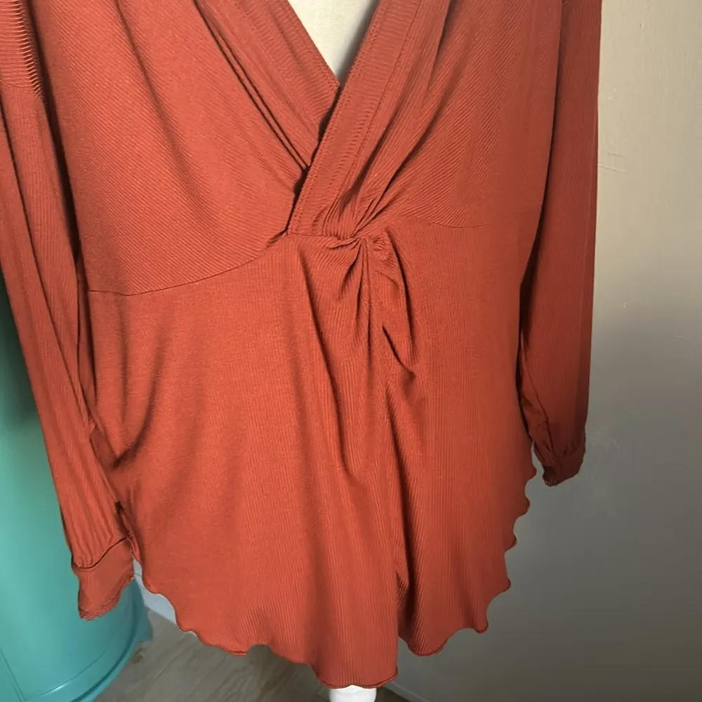 New Cowboy Oversized Open Twist-Back Ribbed Long Sleeve Tunic Top - Image 13