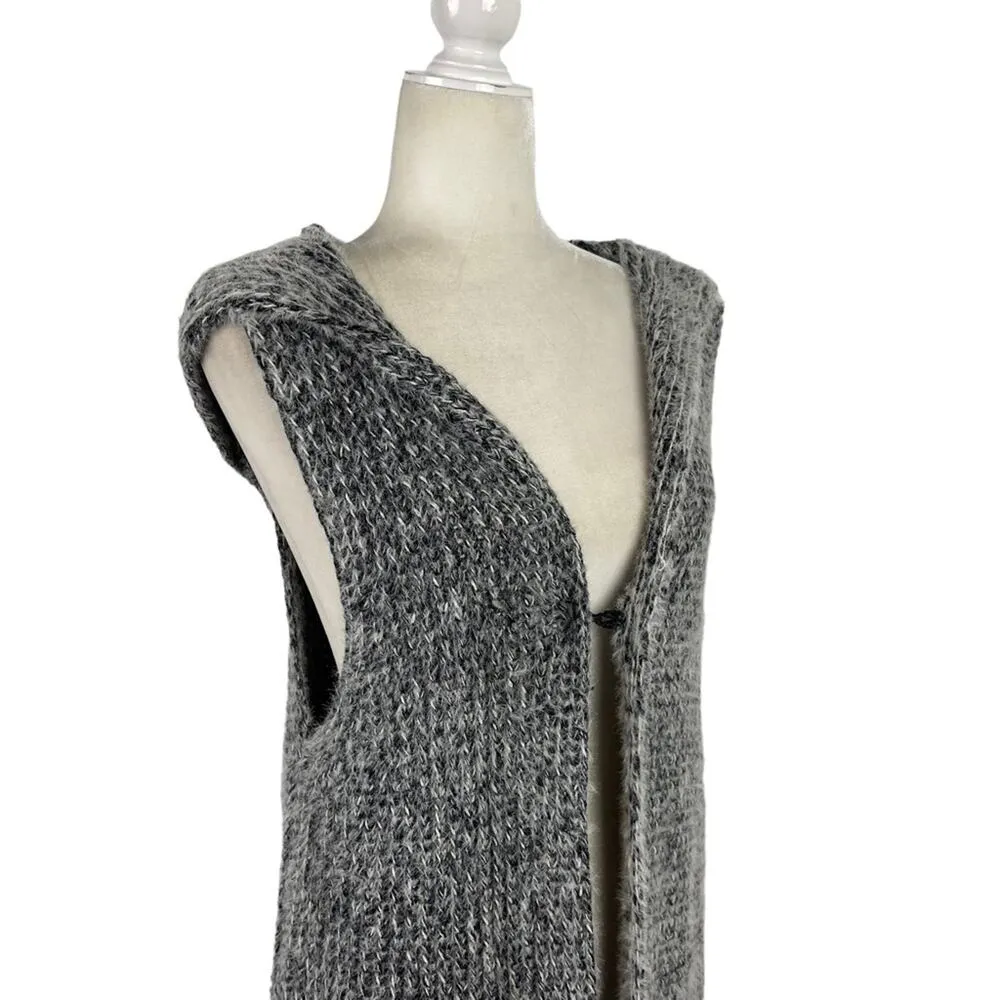 Mia & Tess Sleeveless Longline Open Hoody Cardigan Vest Sweater in Brushed Yarn Gray Size L - Image 9