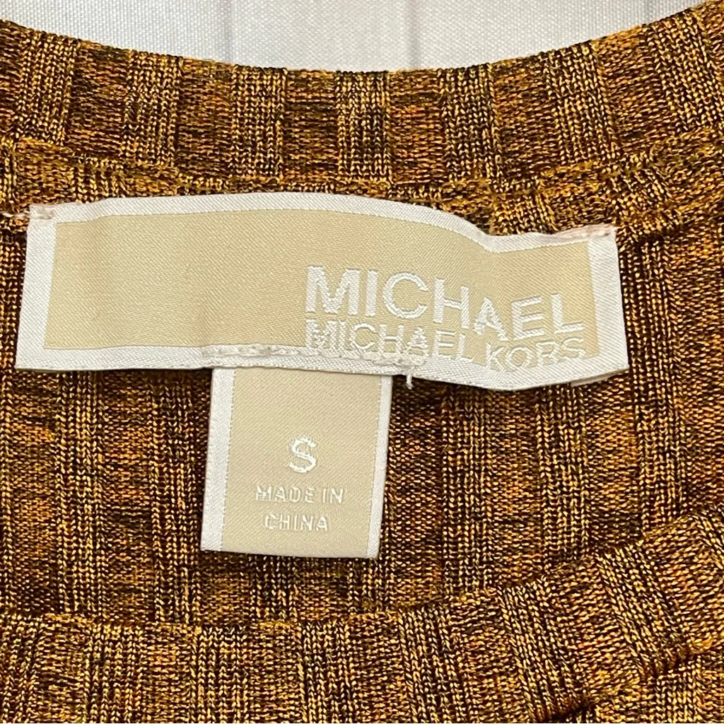 MICHAEL Michael Kors Gold Sparkle Short Sleeve Button Ribbed Top Small Women’s Brown - Image 4