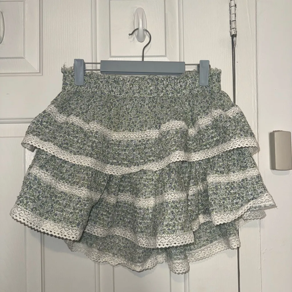 Aerie Floral Rock n Ruffle Mini Skirt in Green and White - Image 2