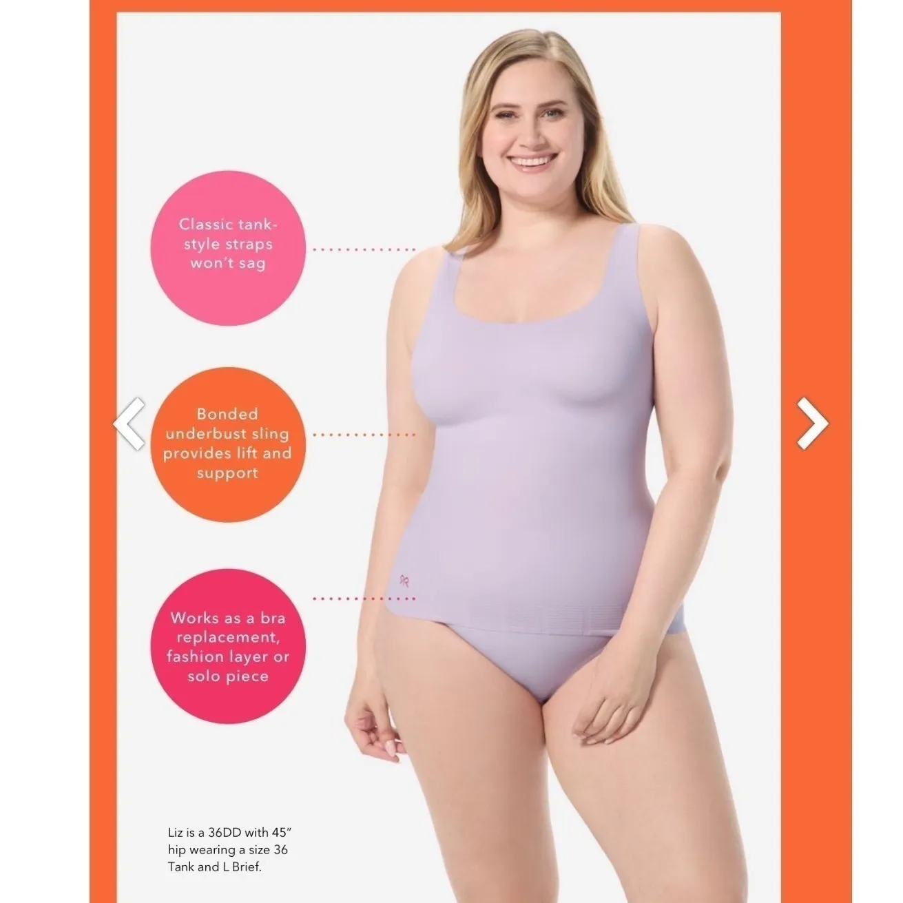 NWT Ruby Ribbon Sleek Shape Tank Lovely Lavender Smoothing Shaping Top Size 46 Purple - Image 3