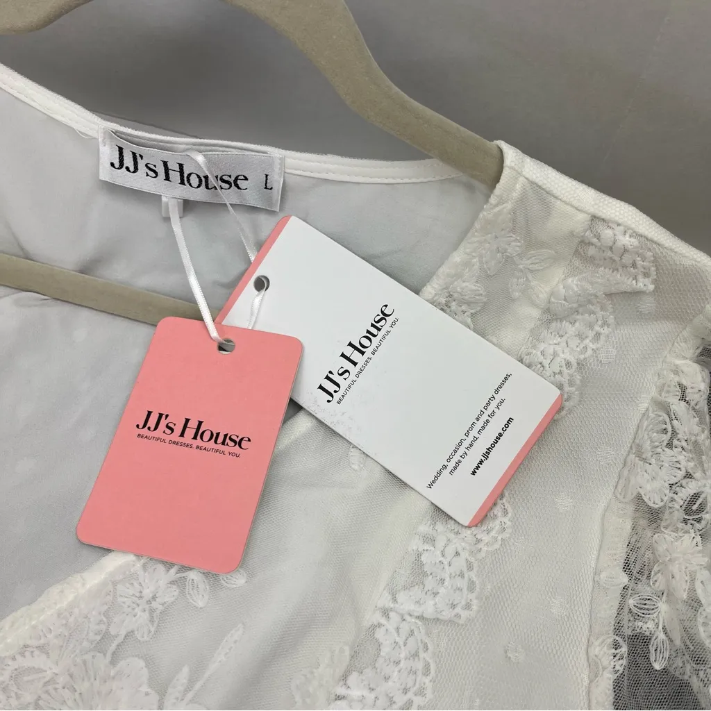 JJ's House Flower‎ Ruffle V-Neck A-line Lace Maxi Dress # 288443 White Large NEW - Image 7