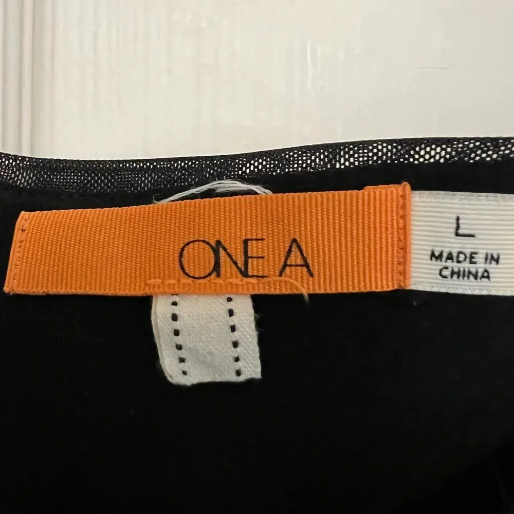 ONE A Black Tiered Blouse with Sheer Long Sleeves Stretch Size Large Layered - Image 3