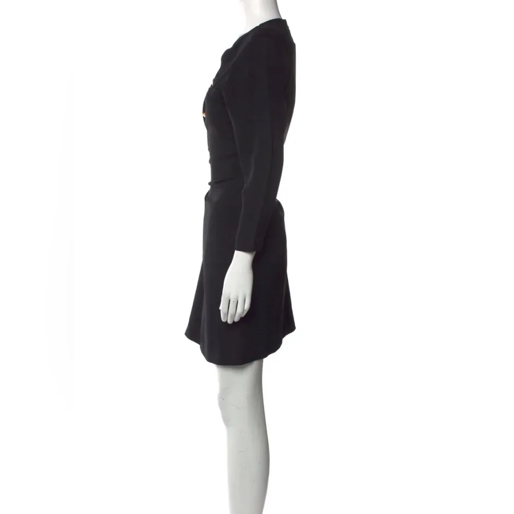 Vintage Adolfo 70s 80s Black Shift Dress with Removable or Adjustable Dickey szL - Image 2