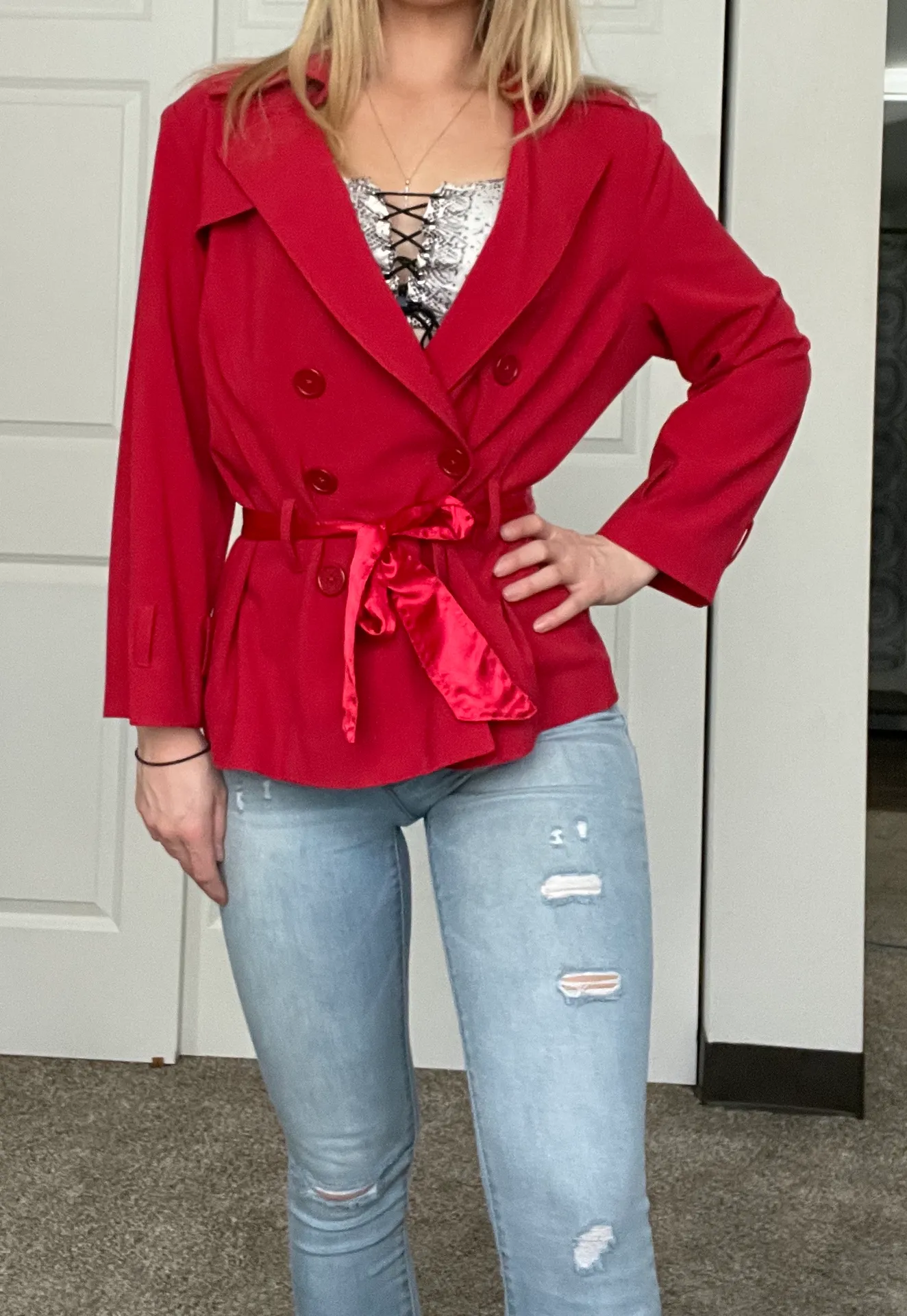 Red Trench Style Coat - Image 3