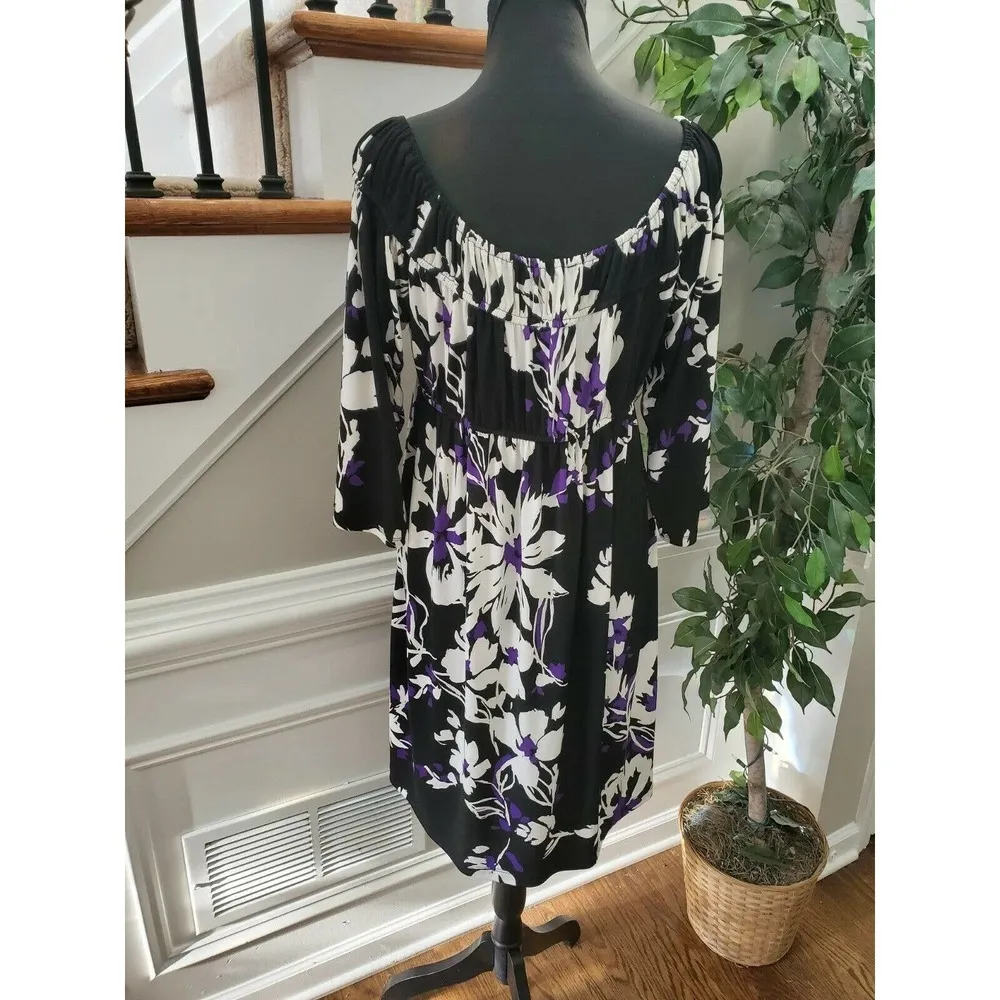 Tiana B Women Black Floral Polyester Square Neck Long Sleeve Knee Length Dress M Size M - Image 7