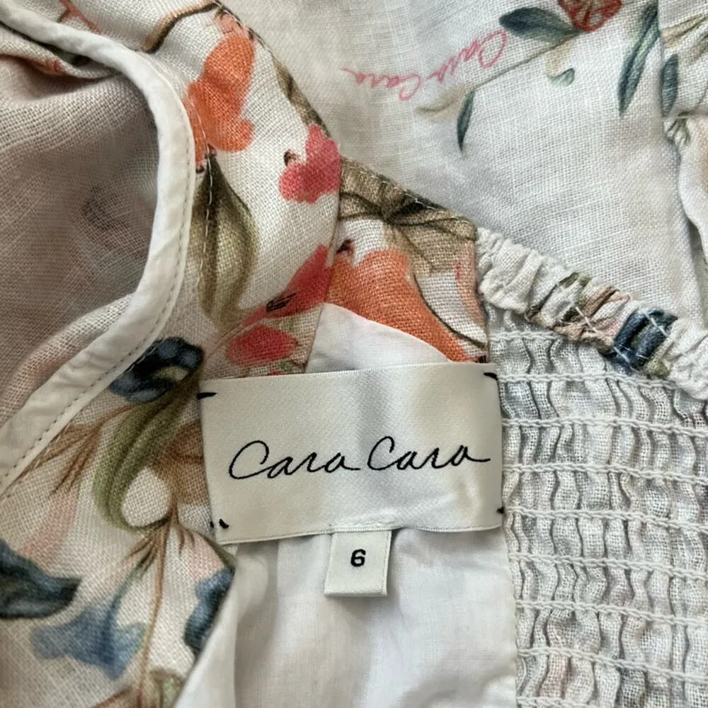 Cara Cara Women’s Blue Hill Trellis Floral Ivory Linen White Midi Dress Size 6 - Image 4