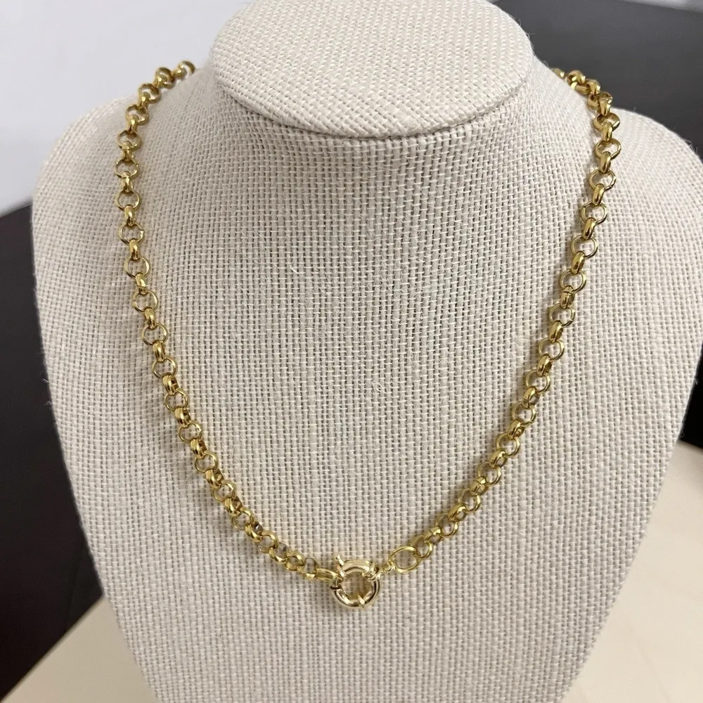18K Gold Plated Chain Holder Necklace Stainless Steel chunky Womens Jewelry - Image 8