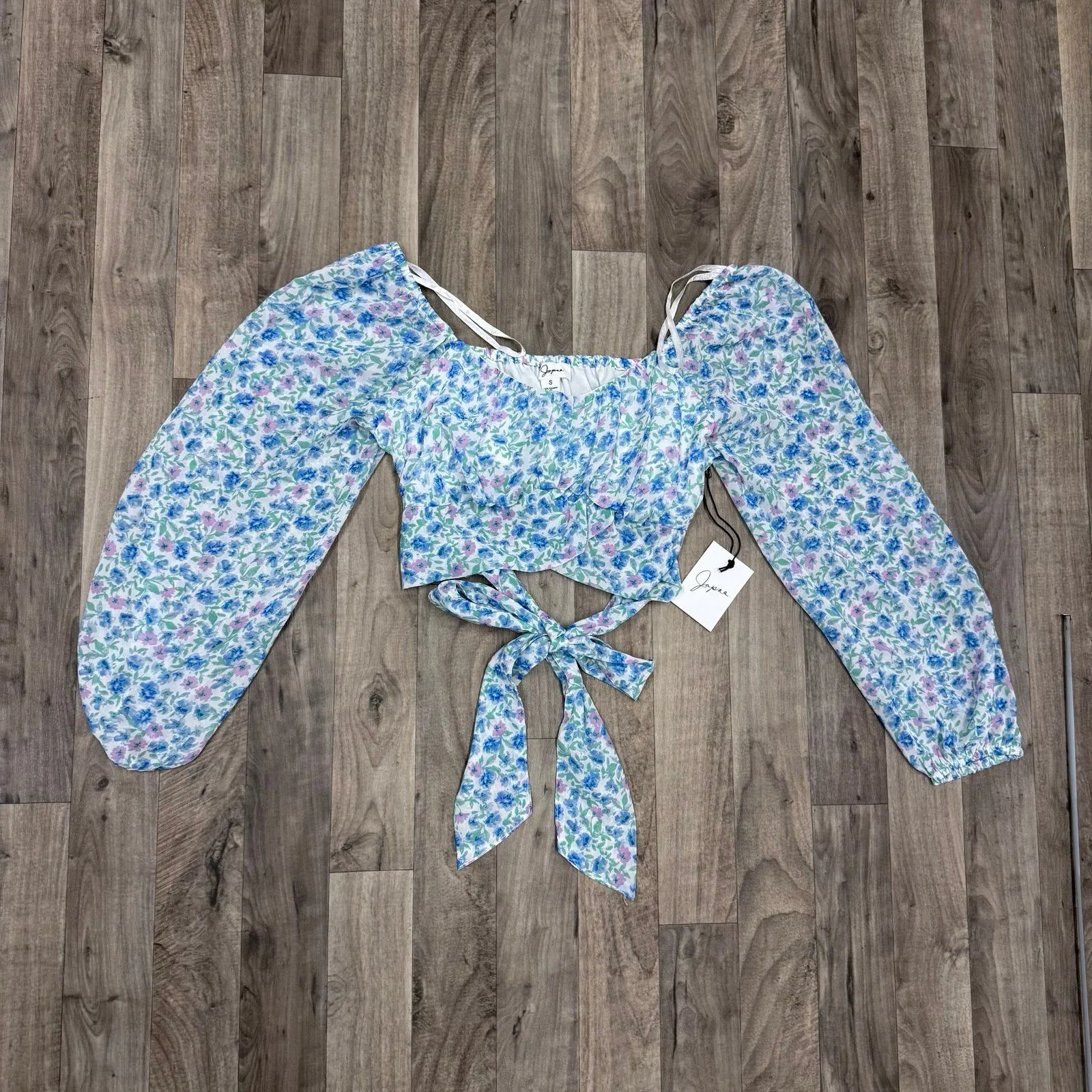 Japna floral coquette long sleeve tie back cropped blouse - Image 2