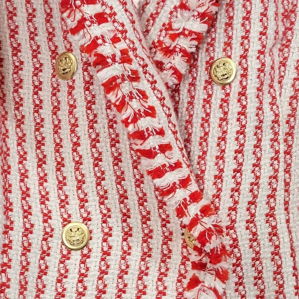 G By Giuliana Houndstooth Orange & White 3/4 sleeve Fringe Blazer Women Med NWOT - Image 4