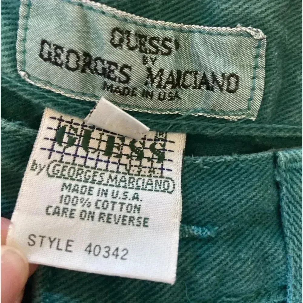 Vintage 90s Guess Shorts‎ Size 16/28 Green Denim Green Triangle Georges Marciano - Image 3
