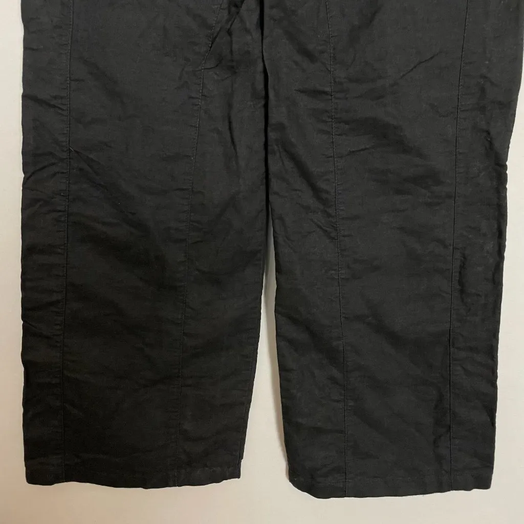 Black Pants Linen‎ Cotton Buckle Waist Size 2 Low Rise Cropped Skater Casual - Image 8