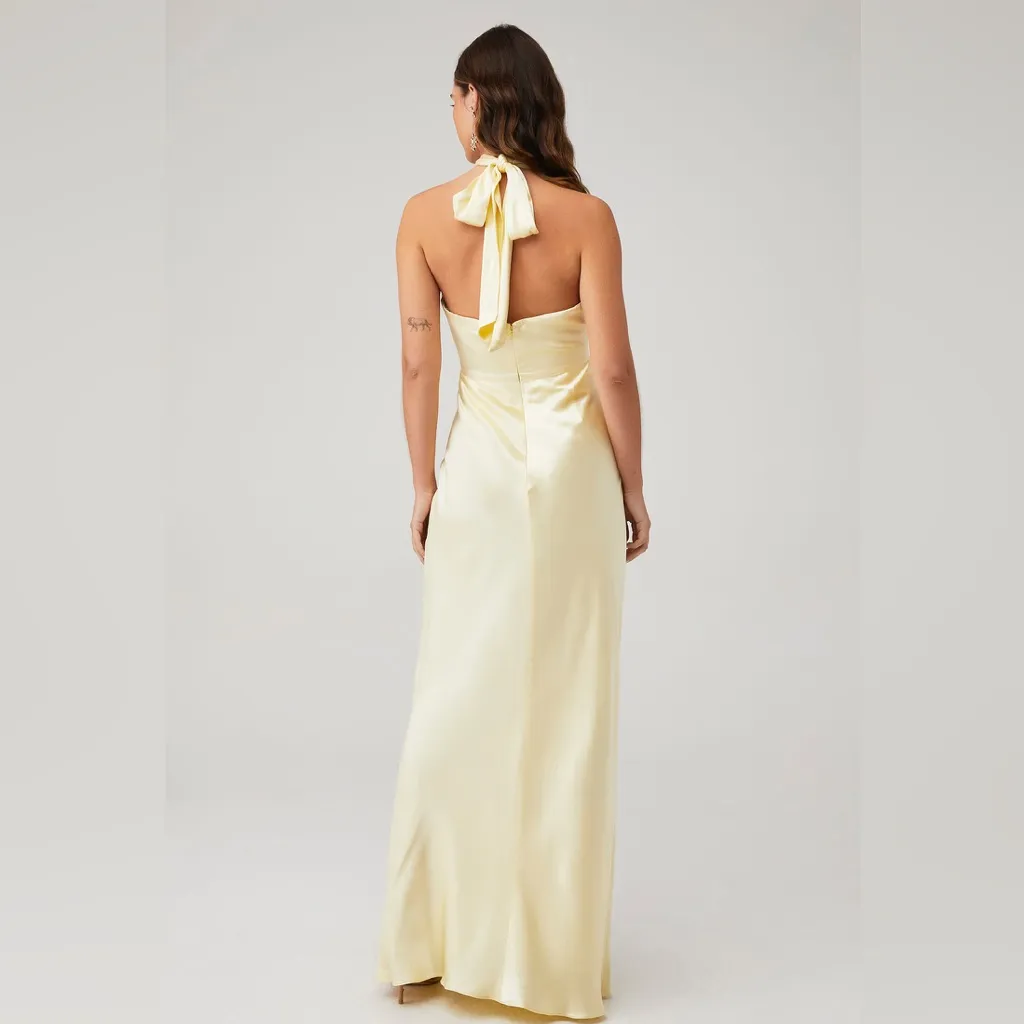 SHONA JOY LA LUNE RUCHED HALTER MAXI DRESS‎ in Lemon 10 - Image 3
