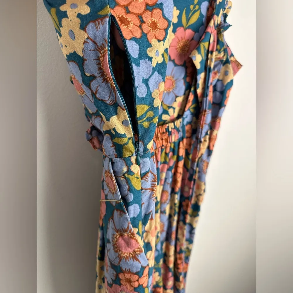 Princess Highway Linen Blend Wide Leg Ella Flora Jumpsuit Women’s Sz 12 cottage Blue - Image 6