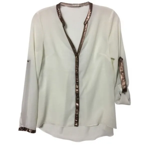Mustard Seed semi sheer copper trim blouse size S - Image 23