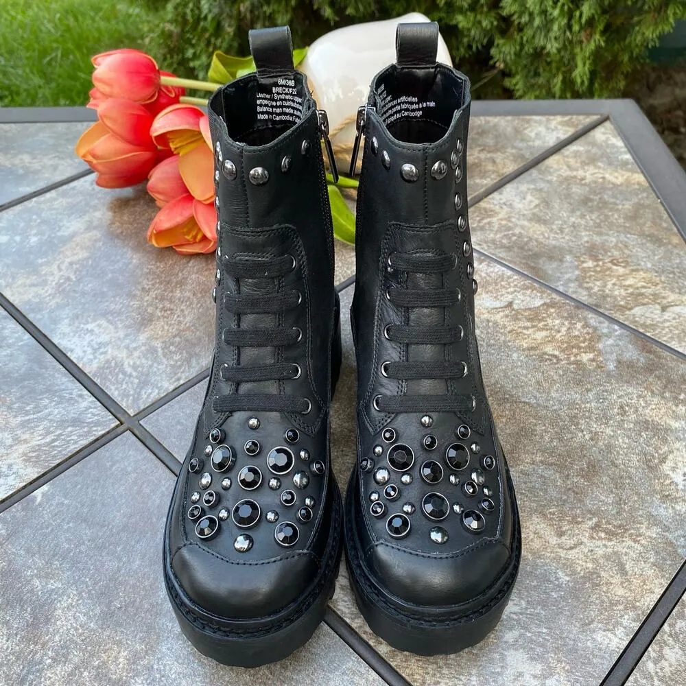 New KARL LAGERFELD PARIS Black Breck Studded Leather Moto Combat Boot Size 6 - Image 5