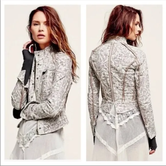 Free People Follow The Flock‎ Jacquard Moto Jacket Size 8 - Image 13
