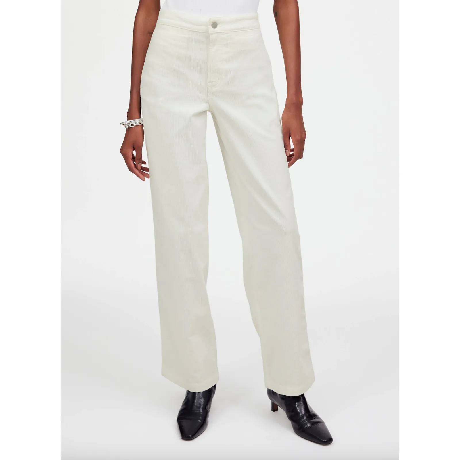 Madewell The Emmett Wide Leg Pant Corduroy Welt Pocket High Rise Ivory US 31 NWT - Image 3