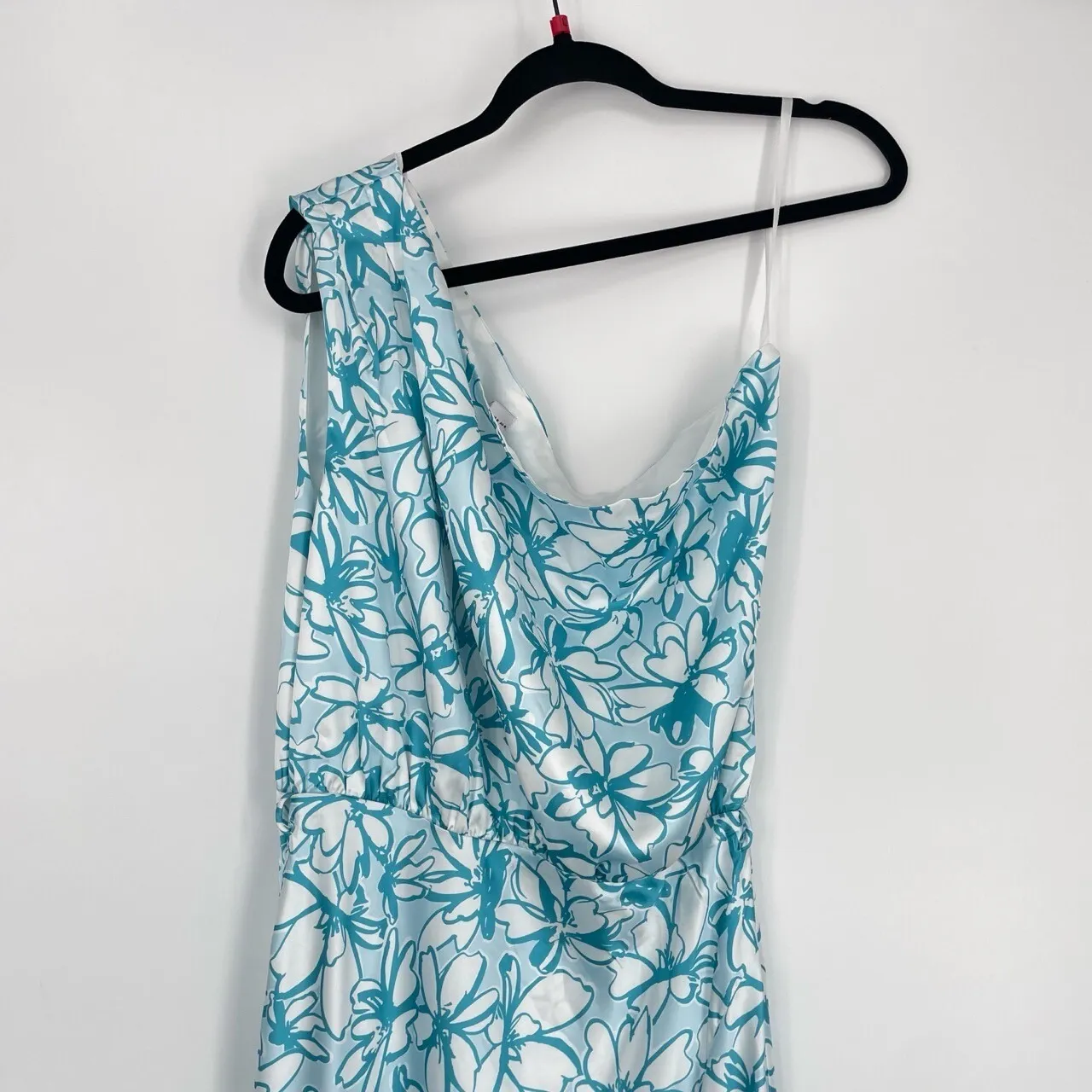 Princess Polly Blue White Floral Front Slit Demure One Shoulder Maxi Dress Med. - Image 3