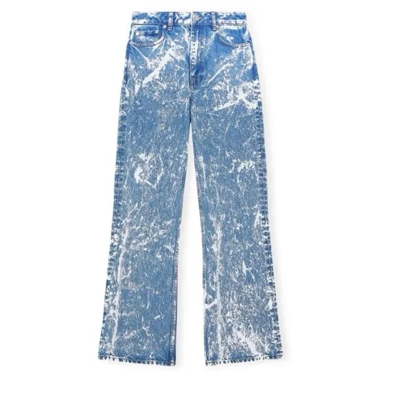 Ganni Blue Acid Wash Betzy Flare Jeans - Image 4