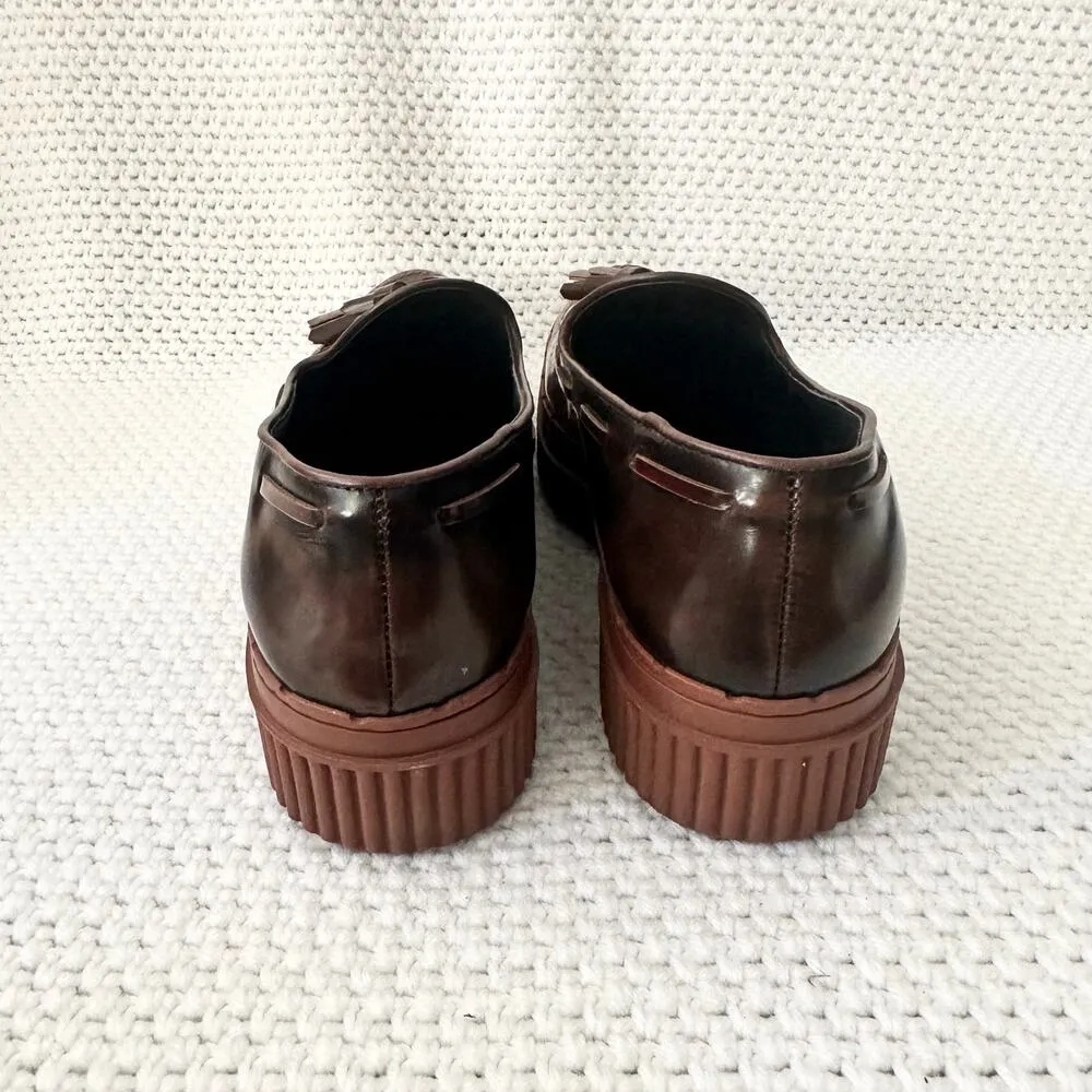 Tod's Two Tone Glossed Brown Black Almond Tassel Platform Creeper Loafers 41.5 Size 10.5 - Image 6