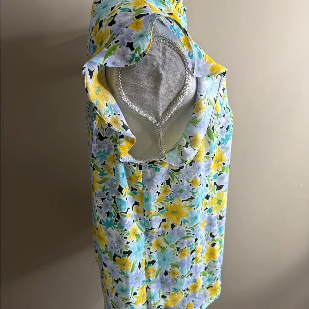 Pleione Floral Ruffle Sleeve Blouse - Yellow and Blue - Image 5