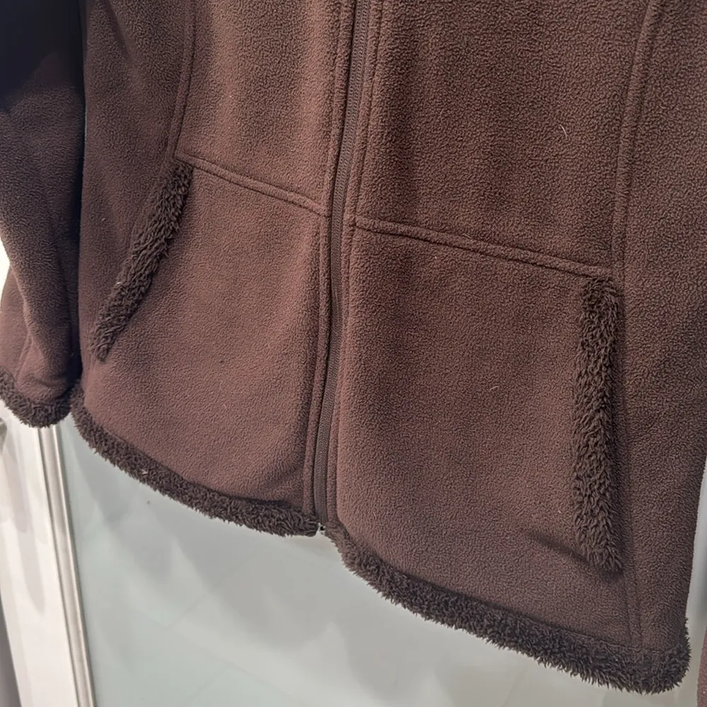 Free Country Women's Chocolate Brown Fuzzy Zip Up Hoodie Jacket Coat Sz Small - Image 5