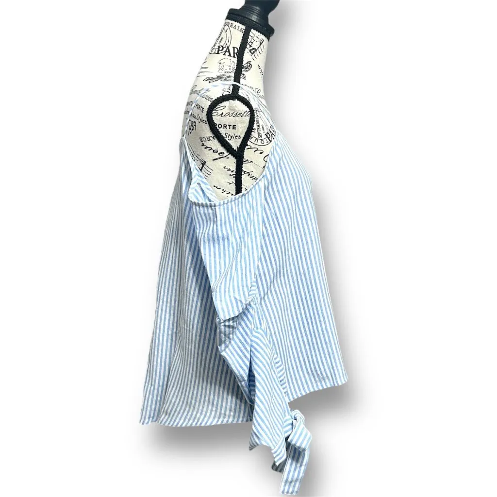 After Market S Blue White Cold Shoulder Striped Peasant Cottagecore Blouse NWT - Image 5