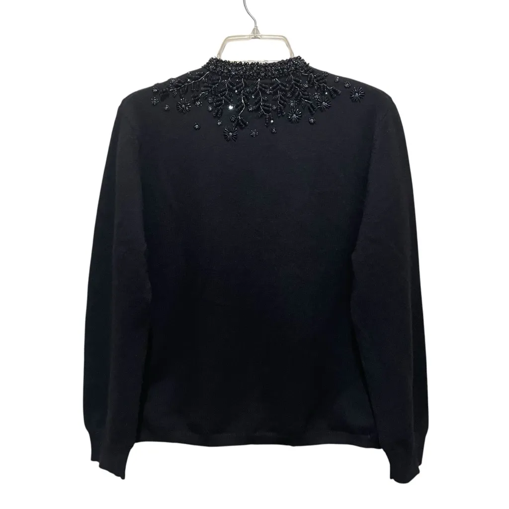 Melinda Eng Black Beaded Cashmere Silk Lined Cardigan Sweater Women’s Large - Image 6