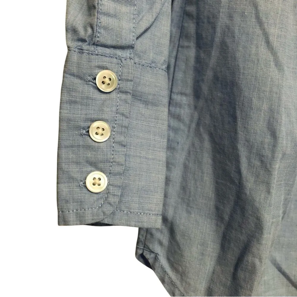 J. Crew Cotton Blue White Tuxedo Collar Button Up Long Sleeve Tunic Top - Image 5