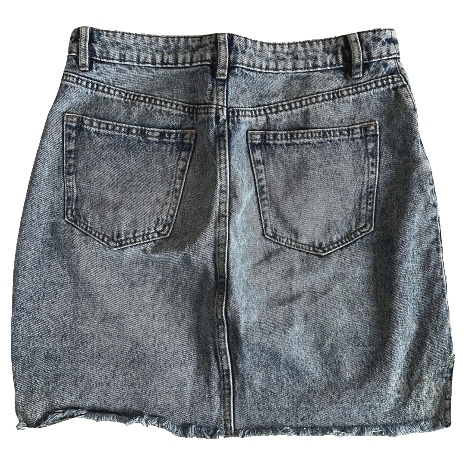 H&M Skirt Women 8 Blue Denim‎ Jean Mini Distressed Hem Frayed Casual Edgy Rocker - Image 2