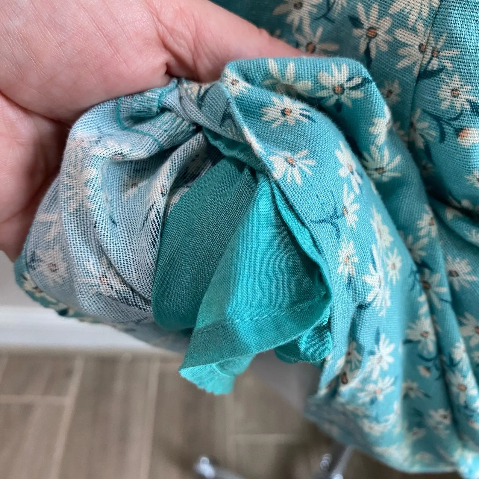 American Eagle Blue Floral Tie Back Mini Dress Size L Square Neck Sundress - Image 13