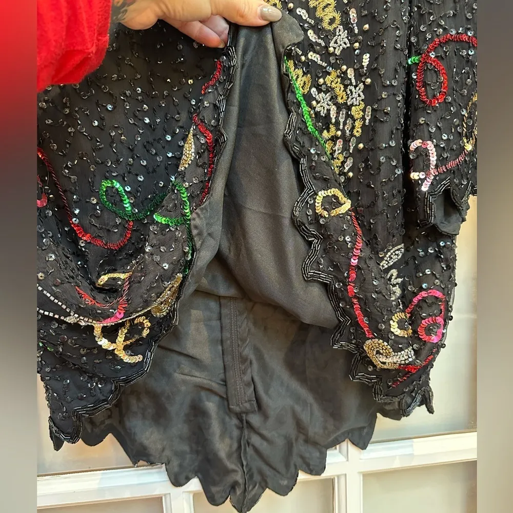 Vintage Laurence Kazar Silk Beaded Blouse Y2K 2000s Millennium New Years Size 1X - Image 9