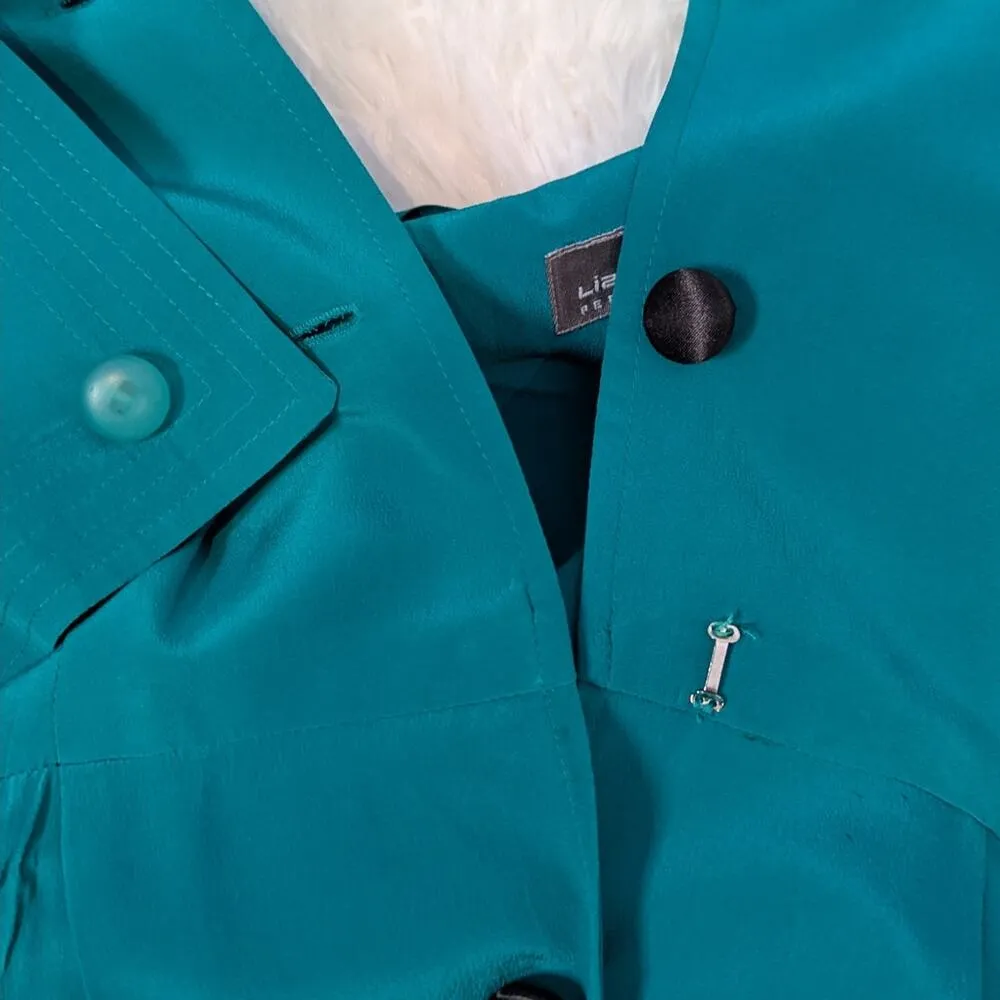 90s Vintage Liz Wear Silk Short Sleeve Shirt Dress Green - Image 10