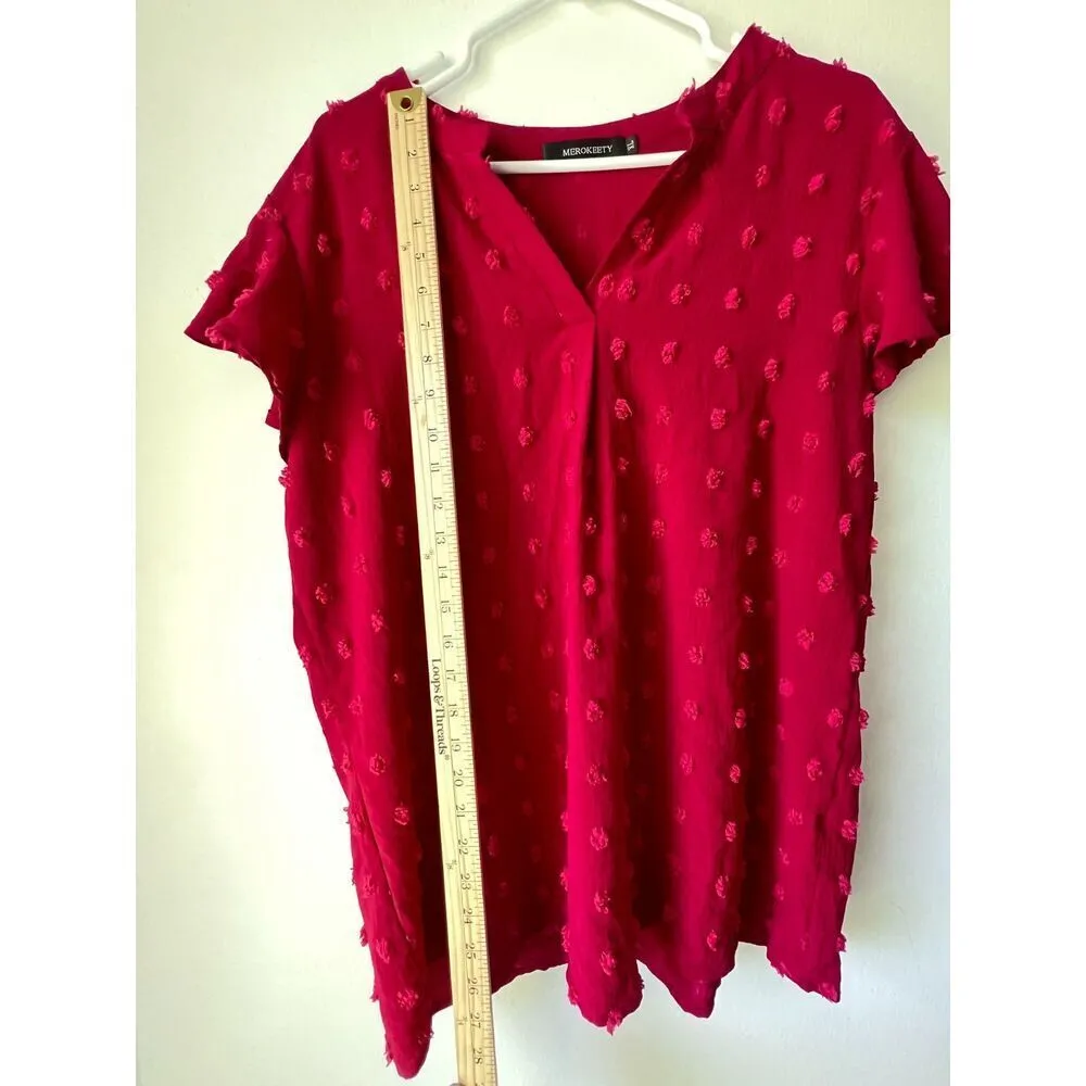 Womens short sleeve red v neck casual holidays casual party comfortable size XL. - Image 9