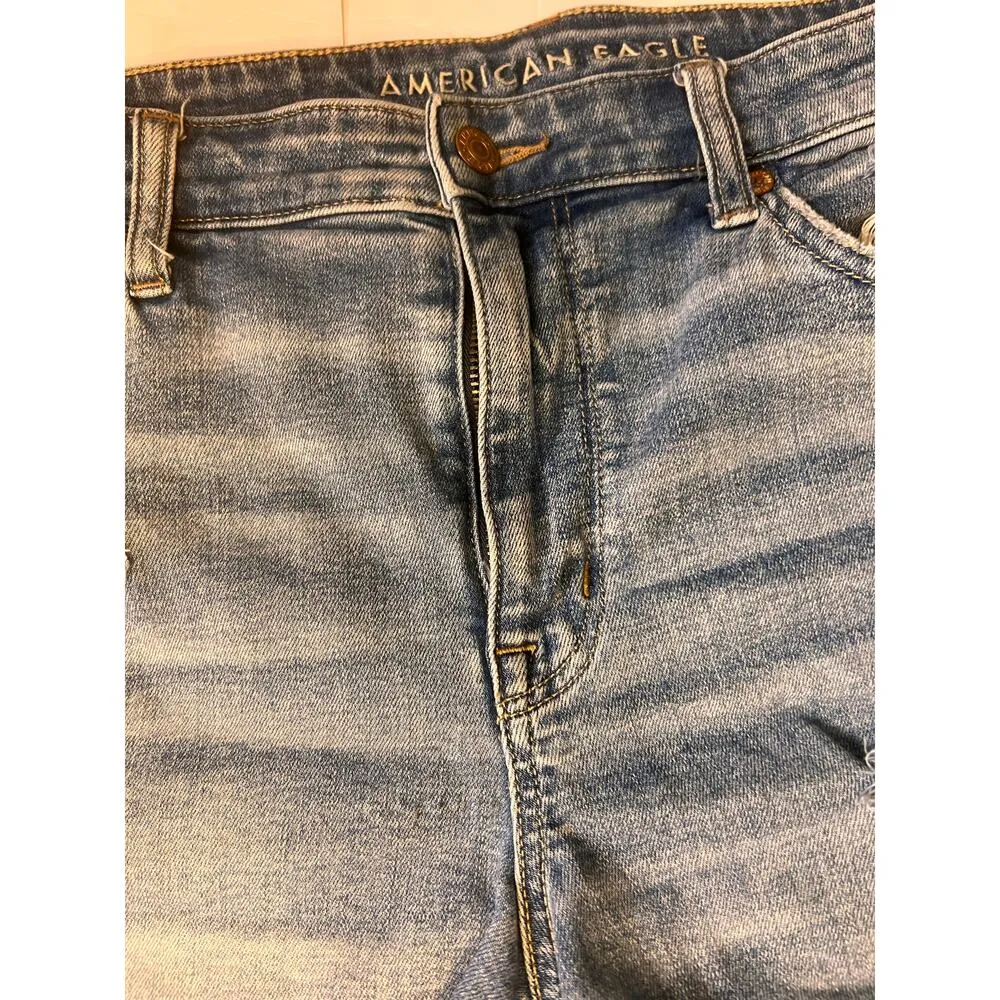 American Eagle Stretched High Rise Shortie Distressed Women Jean Shorts Size 14 - Image 2