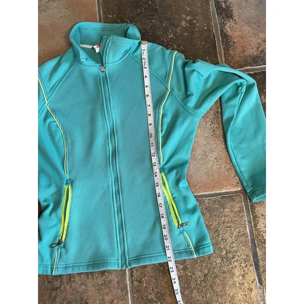 Spyder Zip Up Core Sweater Jacket Turquoise Green and Neon Yellow Zip pockets M - Image 8