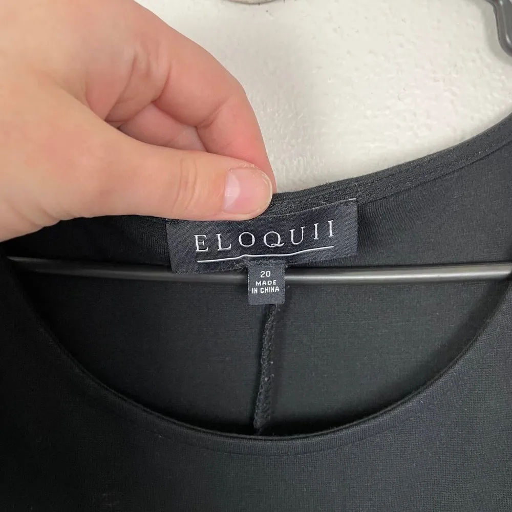 Eloquii Woman's Sz 20 Black Long Sleeve Sheath Dress With Draped‎ Front - Image 3