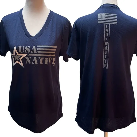 Whitnick Inc Navy Blue with Gray Lettering USA Native Graphic T - Image 2