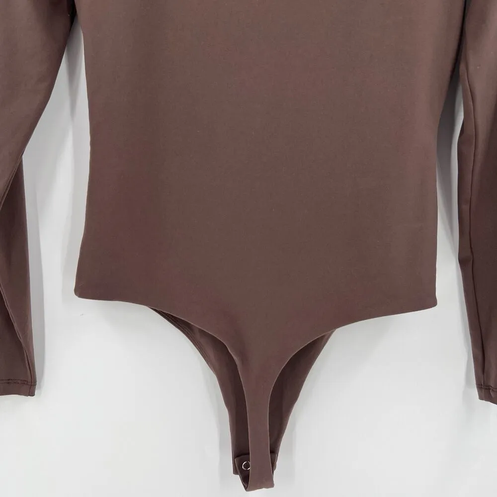 Nuuds Coffee Brown Long Sleeve Crew Neck Thong Style Bodysuit Women’s Size Small - Image 7