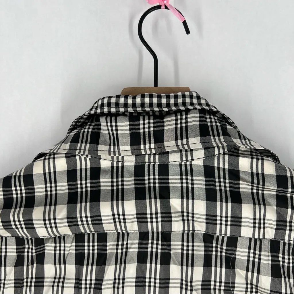 A'Nue Ligne Black White Silk Gingham Layered Double Collared Shirt Size M Black Size M - Image 11