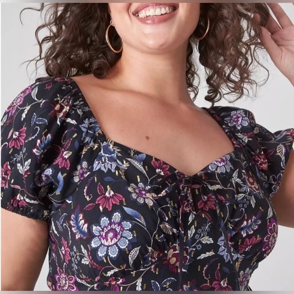 Lane Bryant Bubble-Sleeve Tie-Neck Tiered Midi Dress 20 - Image 3