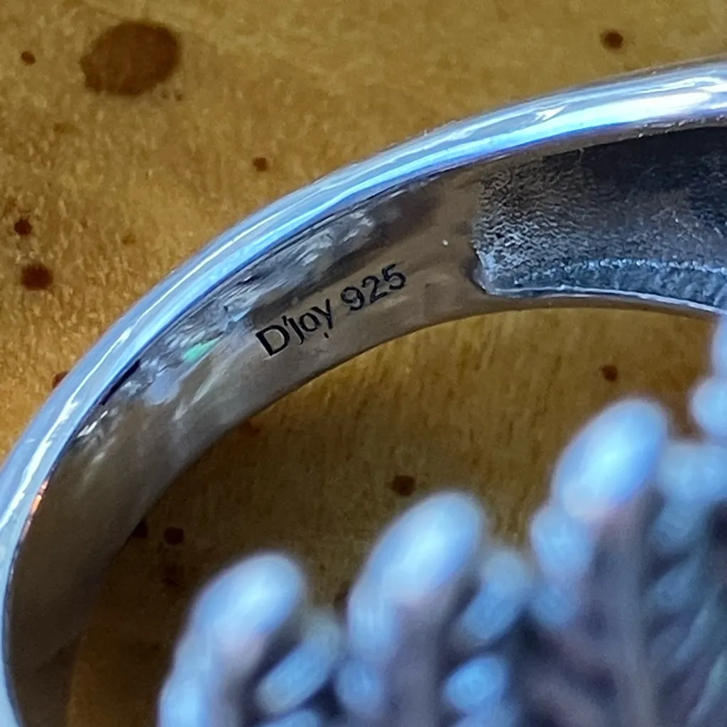 White Buffalo Turquoise Sterling Silver Feather Ring Size 9 Black - Image 6