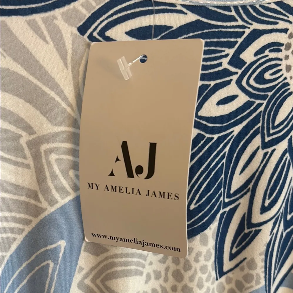 NWT! Amelia Lames Floral Blue/Gray/White Women's Dress. Size 2x Blue - Image 2