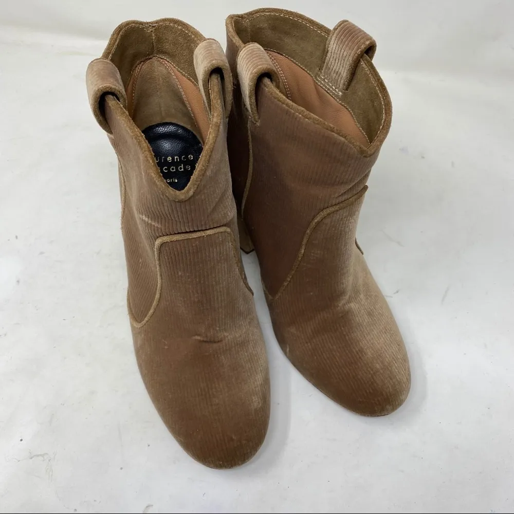 LAURENCE DACADE Pete Velvet Tan nude Corduroy Bootie block heel 36 Size 6 - Image 11