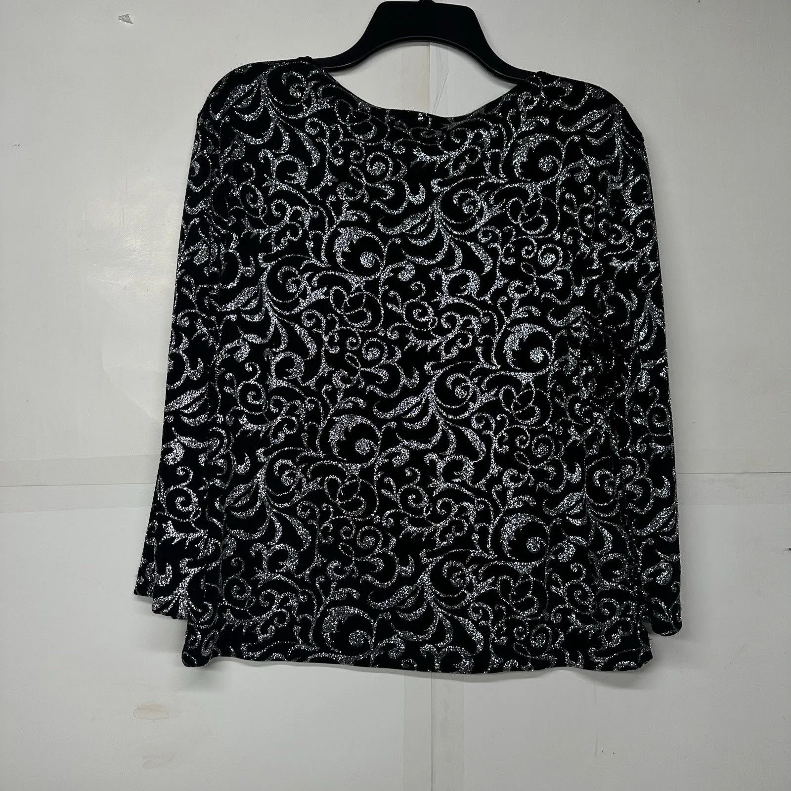 J.B.S. LTD Women’s Black Silver Glitter Velvet Swirl Top Long Sleeve XL - Image 8