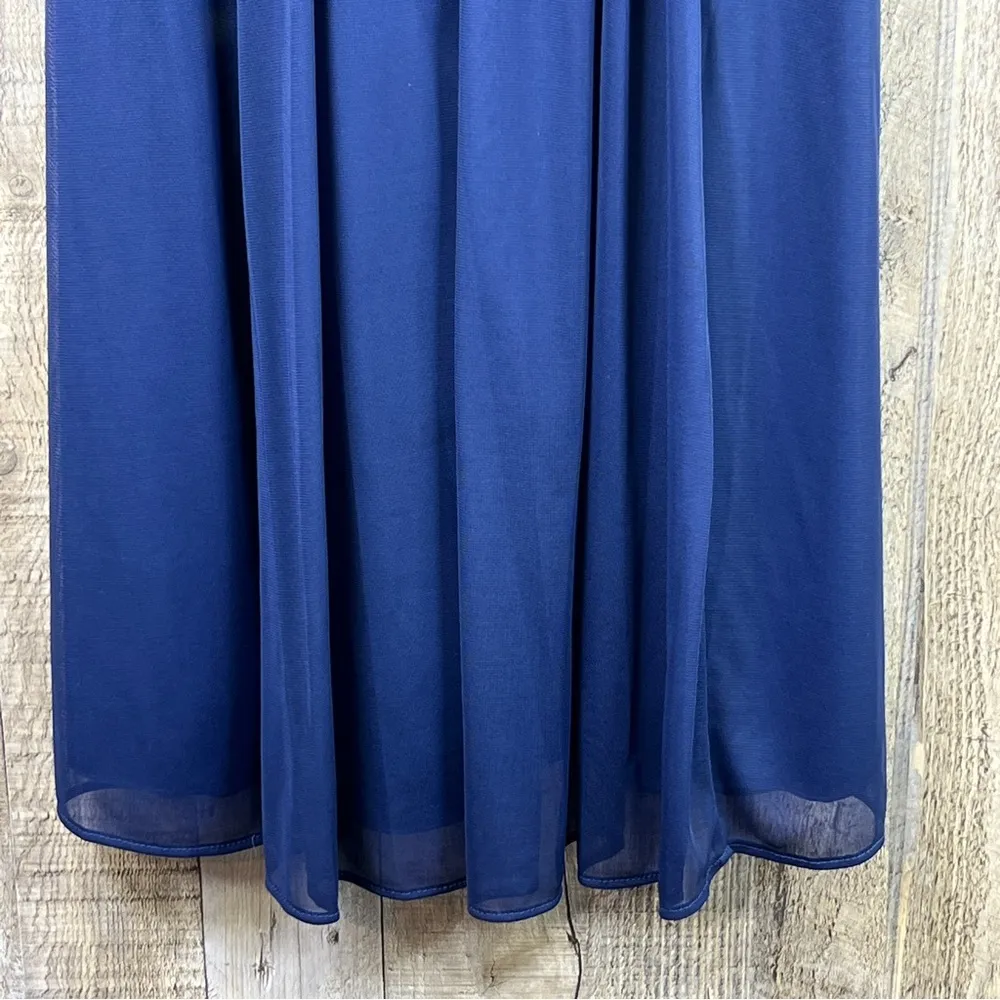 David’s Bridal Size 6 V-Neck Navy Blue Surplice Peplum Chiffon Dress - Image 5